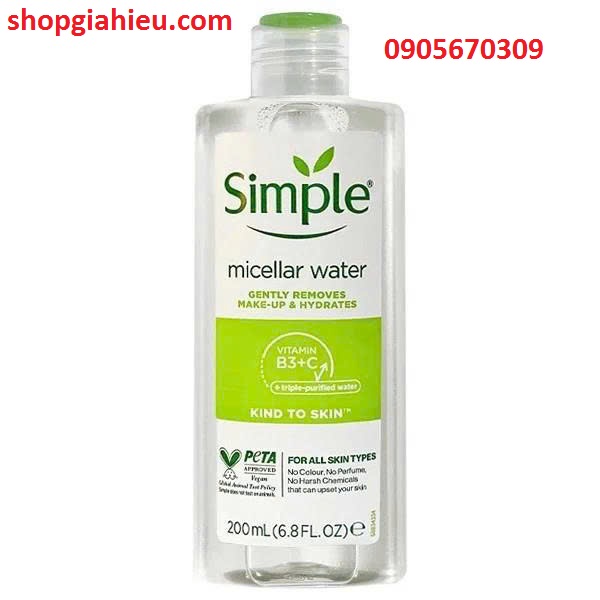 Nước tẩy trang không có còn cho mọi loại da simple 200ml Nước tẩy trang không có còn cho mọi loại da simple 200ml